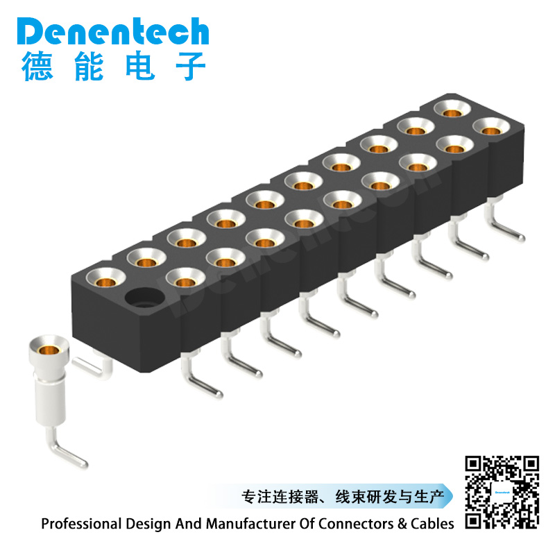 Denentech factory custom 2.54MM machined female header H3.00xW5.08 dual row  straight SMT pin header machine